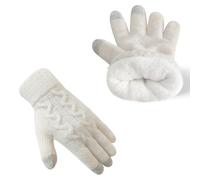 AUSUAYA Guanti spessi e caldi per touchscreen, in lana lavorata a maglia, in pile foderato, per il freddo invernale W-G-G1, bianco, Taglia unica