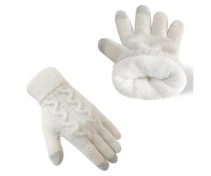 AUSUAYA Guanti spessi e caldi per touchscreen, in lana lavorata a maglia, in pile foderato, per il freddo invernale W-G-G1, bianco, Taglia unica