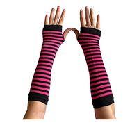 AUSUAYA Manicotti con guanti lunghi a righe senza dita per cosplay e feste di Natale gotiche DE-S-G5, Nero con strisce rosa, Taglia unica