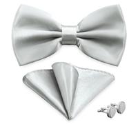 AUSUAYA Papillon da uomo, classico tinta unita mosche per uomini e fazzoletto da taschino con gemelli per abito e camicia DE-M-B-1T, argento/grigio, Taglia unica