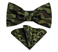 AUSUAYA Papillon da uomo con fazzoletto da taschino, classico con chiusura automatica per uomo camicia e abito - Mens bow Tie Self Tied MS-B12, Vernice mimetica verde, Taglia unica