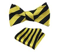 AUSUAYA Papillon da uomo con fazzoletto da taschino, classico con chiusura automatica per uomo camicia e abito - Mens bow Tie Self Tied MS-B12, Dorato con strisce nere, Taglia unica