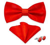 AUSUAYA Papillon da uomo con fazzoletto da taschino e gemelli, papillon con fazzoletto da taschino per attività commerciali M-B-1T, Colore: rosso, Taglia unica