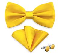 AUSUAYA Papillon da uomo con fazzoletto da taschino e gemelli, papillon con fazzoletto da taschino per attività commerciali M-B-1T, giallo., Taglia unica