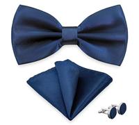 AUSUAYA Papillon da uomo con fazzoletto da taschino e gemelli, papillon con fazzoletto da taschino per attività commerciali M-B-1T, Blu mare, Taglia unica