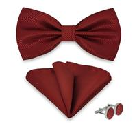 AUSUAYA Papillon da uomo con fazzoletto da taschino e gemelli, papillon regolabile con fazzoletto da taschino per matrimonio, festa M-B-TI9, rosso vivo, Taglia unica