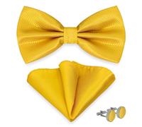 AUSUAYA Papillon da uomo con fazzoletto da taschino e gemelli, papillon regolabile con fazzoletto da taschino per matrimonio, festa M-B-TI9, oro, Taglia unica