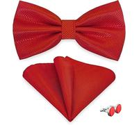 AUSUAYA Papillon da uomo con tasca quadrata e gemelli, papillon regolabile con tasca quadrata per festa di nozze M-B-TI9, Rosso, Taglia unica