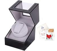 Ausugar Caricatore singolo per orologi automatici, super silenzioso, in scocca in legno e pelle nera/fibra di carbonio, motore giapponese, 1-pu Nero, giapponese