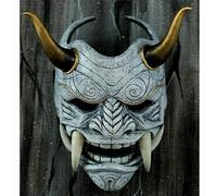 AUSUKY Maschera in lattice giapponese di demoni, Hannya Oni, Samurai, Kabuki, mostri, accessori per cosplay (Grigio)