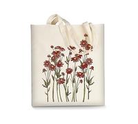 AUSVKAI Borsa tote in tela estetica per le donne, borse in cotone riutilizzabili per shopping, scuola, spiaggia, regali alla moda, Fiore rosso.