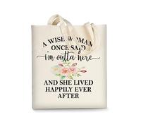 AUSVKAI Borsa tote in tela estetica per le donne, borse in cotone riutilizzabili per shopping, scuola, spiaggia, regali alla moda, Sono fuori qui