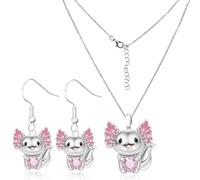 Auswalar Simpatico set di gioielli Axolotl con cristallo rosa a forma di cuore, per ragazze e ragazzi, collana con ciondolo in cristallo, idea regalo, Standard, Non, 0