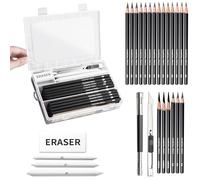 AUSYIWI Set di disegno, Matite per schizzi,set completo da disegno con 27 accessori: 17 matite, 3 matite a carboncino, 1 coltello da artista, 1 estensore, 1 gomma, 3 gomme per carta, 1 matita.