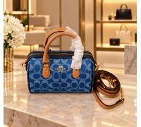 Autentica borsa a tracolla Coach Mini Rowan in denim firmato CDQ36 oro/indaco