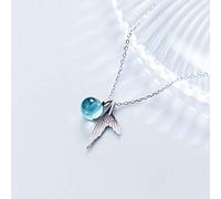 Autentiche collane con Ciondolo a Forma di Coda di Sirena in Argento Sterling 925 con Bolle di Lacrime di Sirena di Cristallo Blu per Gioielli da Donna