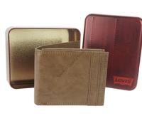 Autentico Levi's Pelle Portafoglio Marroncino Bi Piega Protezione Rfid Id Window