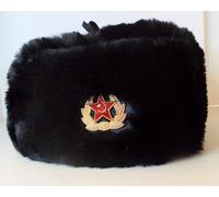 Autentico Russo Colbacco Militare Cappello Nero Soviet Army Distintivo Misura L