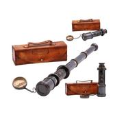 Authentic Gift Collection Cannocchiale decorativo antico, telescopio pirata con custodia in pelle, telescopio portatile per gli appassionati di avventura, decorazione nautica monoculare Dolland