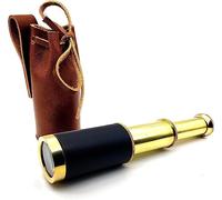 Authentic Gift Collection Cannocchiale palmare antico stile pirata vintage per appassionati di avventura, monoculare, decorazione nautica, in ottone, da collezione (pelle D)