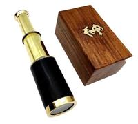 Authentic Gift Collection Cannocchiale palmare antico stile pirata vintage per appassionati di avventura, monoculare, decorazione nautica, in ottone, da collezione (pelle nera)