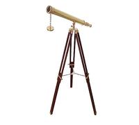 Authentic Gift Collection Telescopio nautico a canna singola in ottone lucido, treppiede in legno anticato vintage, telescopio con treppiede in legno, ideale come decorazione per la casa, finitura in