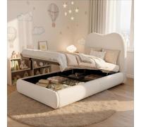 Autheria Letto imbottito 90x200cm,letto singolo con rete a doghe e testiera imbottita,letto idraulico con contenitore,letto bambini bou eige(Senza Materasso)