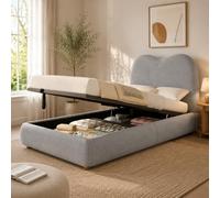 Autheria Letto imbottitoe 90x200cm con rete a doghe e testiera imbottita,letto singoloi idraulico con contenitore,letto bambini lino Grigio(Senza Materasso)
