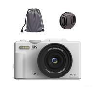 Autilyshop Fotocamera digitale HD 5K con sensore da 75 MP, zoom digitale 18x, autofocus da 3 pollici, corpo in metallo, connettività WiFi per viaggi, vlogging e social media, colore nero (bianco)