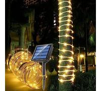 Auting Catena di luci solari per esterni, 100 LED, per esterni, impermeabile, 8 modalità, luce bianca calda, per decorazione di alberi, giardino, cortile, casa, illuminazione, feste e terrazze