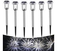 Auting Lampade solari per esterni, 6 pezzi, luci solari da giardino, per esterni, bianco freddo, IP65, impermeabili, senza fili, a LED, per giardino, balcone, vialetto, vialetto