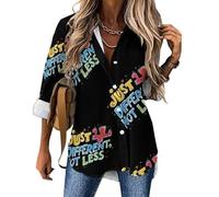 Autism Awareness Just Different Not Less Camicie a maniche lunghe per le donne camicetta abbottonata casual, Stile:, 6XL