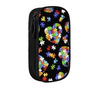 Autism Awareness Puzzle Pieces Cuore Stampa Pratico Astuccio Multi-Scompartimento Ufficio Viaggi Scuola Arte Forniture Quotidiane, Nero , Taglia unica, Con tasca per il