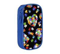 Autism Awareness Puzzle Pieces Cuore Stampa Pratico Astuccio Multi-Scompartimento Ufficio Viaggi Scuola Arte Forniture Quotidiane, Blu, Taglia unica, Con tasca per il