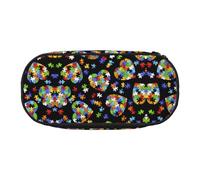 Autism Awareness Puzzle Pieces Heart Cute Estetic Big Capacity Zipper Pencil Case Pen Portable Office Desk Organizer for Adults, Nero , Taglia unica, Organizer per borse