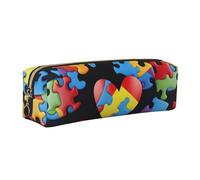 Autism Awareness Puzzle Pieces Heart Print Pencil Case Portable Stationery Bag Pencil Pouch Slim Design Pen Bag with Gold Zipper Pocket Size for or Student Office College Middle School, Oro, One Size