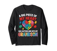 Autism Puzzle Cuore Nipote Awareness Pride Grandparent Maglia a Manica