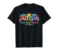 Autism Respect Include Love Rainbow Handprints Sun Clouds Maglietta