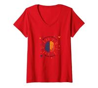 Autismi Donne: Cablaggio Diverso, Stessa Consapevolezza Maglietta con Collo a V, Donna, Rosso, L