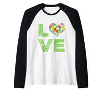 Autismo Consapevolezza Mese Amore Cuore Accettazione Vintage Maglia con Maniche Raglan