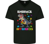 Autismo T-Rex Abbraccia Le Differenze Autistico Maglietta In Cotone A V Per Uomo