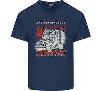 Autista Di Camion Mangia Dorme Camionista Maglietta In Cotone A V Per Uomo