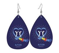 Autistic Autism Awareness Day Month 2023 Orecchini in ecopelle per le donne Ragazze Teardrop Drop Ciondola Orecchino a foglia leggera