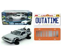 - Auto 1:24 + 2 repliche targate a grandezza Naturale dei Volanti Delorean dal Film Back TO The Future 2 (PF13)