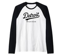 Auto a Motore 313 da Donna Vintage Detroit Michigan Retro City Maglia con Maniche Raglan