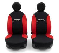 Auto Accessori Lupex - Coppia Coprisedili Anteriori Compatibili con 500, Fodere in Policotone con Ricamo Centrale, Set 6 Pezzi e Ganci, Made in Italy (Nero - Rosso)