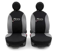 Auto Accessori Lupex - Coppia Coprisedili Anteriori Compatibili con 500, Fodere in Policotone con Ricamo Centrale, Set 6 Pezzi e Ganci, Made in Italy (Nero - Grigio Chiaro)