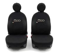 Auto Accessori Lupex - Coppia Coprisedili Anteriori Compatibili con 500, Fodere in Policotone con Ricamo Centrale, Set 6 Pezzi e Ganci, Made in Italy (Nero)
