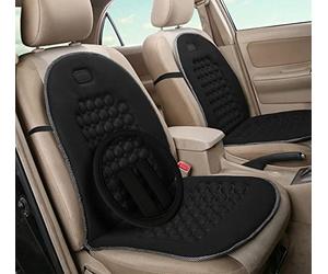 Auto Accessori Lupex - Coppia di schienali universali anteriori con coprivolante e 2 copri cintura, colore nero tessuto poliestere, per sedili auto, furgone, con 92 sfere massaggianti