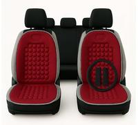 Auto Accessori Lupex Coppia di schienali universali, coprisedili anteriori, kit 2 pezzi con 92 sfere massaggianti per sedili auto furgone autobus camion sedia ufficio (Rosso + Coprivolante e cinture)